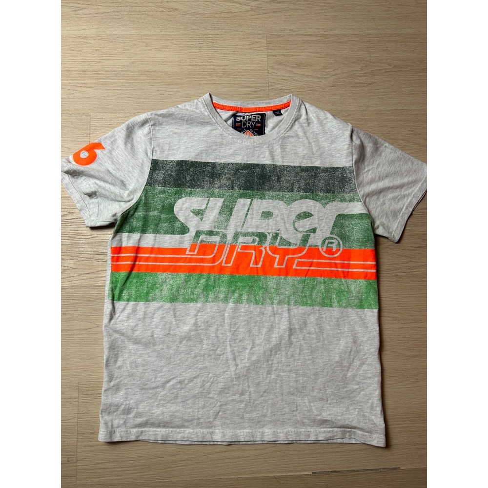 Superdry Mens 2XL XXL Gray Green Orange Graphic T Shirt Sleeve 76 Print Tee